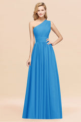 One Shoulder Pleated Chiffon A-line Bridesmaid Dress Burgundy