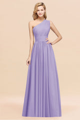 One Shoulder Pleated Chiffon A-line Bridesmaid Dress Burgundy
