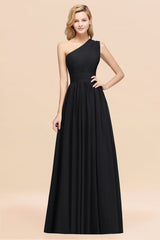 One Shoulder Pleated Chiffon A-line Bridesmaid Dress Burgundy