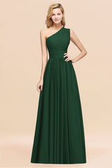 One Shoulder Pleated Chiffon A-line Bridesmaid Dress Burgundy