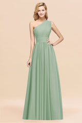 One Shoulder Pleated Chiffon A-line Bridesmaid Dress Burgundy