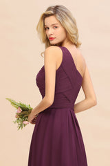 One Shoulder Aline Chiffon Bridesmaid Dress Long Wedding Guest Dress