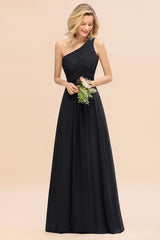 One Shoulder Aline Chiffon Bridesmaid Dress Long Wedding Guest Dress
