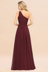 One Shoulder Aline Chiffon Bridesmaid Dress Long Wedding Guest Dress