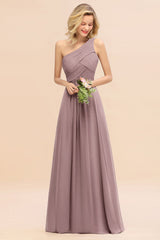 One Shoulder Aline Chiffon Bridesmaid Dress Long Wedding Guest Dress