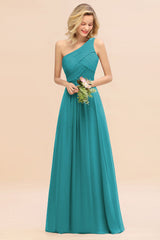 One Shoulder Aline Chiffon Bridesmaid Dress Long Wedding Guest Dress