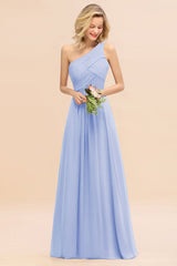 One Shoulder Aline Chiffon Bridesmaid Dress Long Wedding Guest Dress