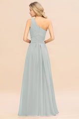 One Shoulder Aline Chiffon Bridesmaid Dress Long Wedding Guest Dress