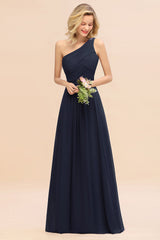 One Shoulder Aline Chiffon Bridesmaid Dress Long Wedding Guest Dress