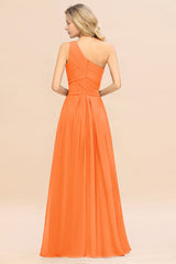 One Shoulder Aline Chiffon Bridesmaid Dress Long Wedding Guest Dress