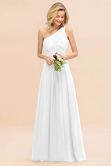 One Shoulder Aline Chiffon Bridesmaid Dress Long Wedding Guest Dress