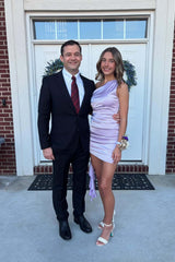 Orange One Shoulder Short Formal Dresses Tight Cocktail Gown
