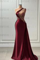 One Shoulder Purple Mermaid Prom Dress with Pleated Beading