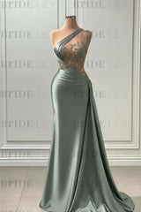 One Shoulder Purple Mermaid Prom Dress with Pleated Beading