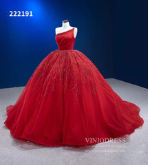 One Shoulder Red Ball Gowns Wedding Dresses 222191