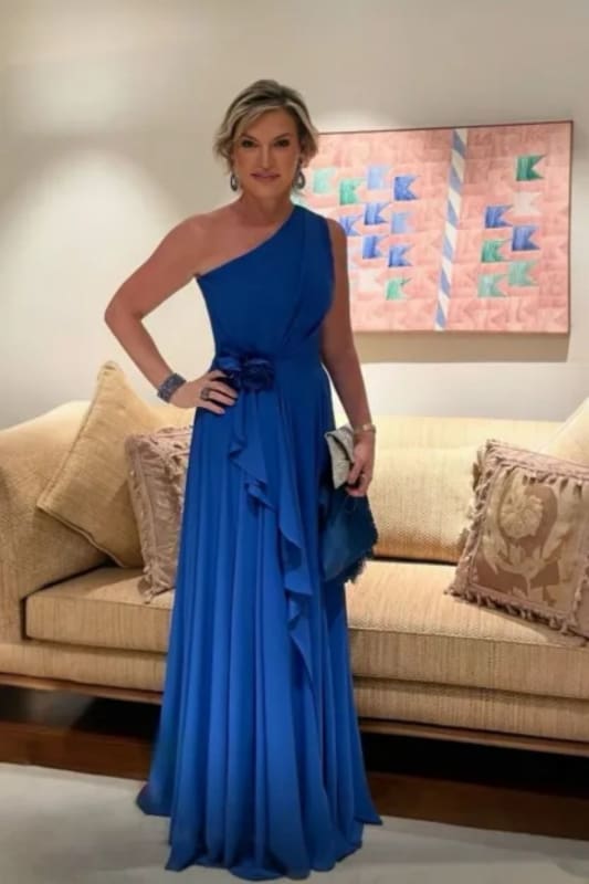 One Shoulder Royal Blue Ruffle Chiffon Mother of the Bride Dress