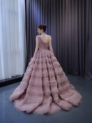 One Shoulder Ruffle Ball Gown Luxury Princess Quinceanera Dress Dusty Rose 231133