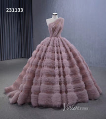 One Shoulder Ruffle Ball Gown Luxury Princess Quinceanera Dress Dusty Rose 231133
