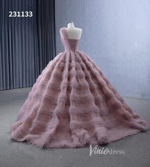 One Shoulder Ruffle Ball Gown Luxury Princess Quinceanera Dress Dusty Rose 231133
