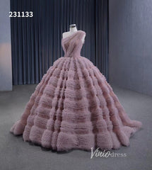 One Shoulder Ruffle Ball Gown Luxury Princess Quinceanera Dress Dusty Rose 231133