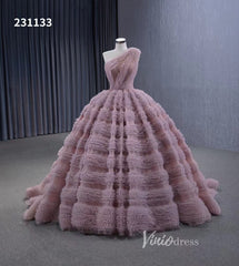 One Shoulder Ruffle Ball Gown Luxury Princess Quinceanera Dress Dusty Rose 231133