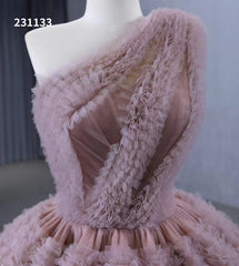 One Shoulder Ruffle Ball Gown Luxury Princess Quinceanera Dress Dusty Rose 231133