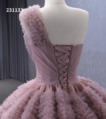 One Shoulder Ruffle Ball Gown Luxury Princess Quinceanera Dress Dusty Rose 231133