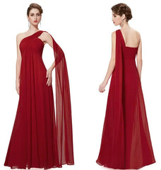 One Shoulder Ruffles Chiffon Long Evening Gowns