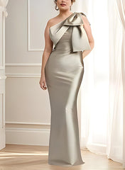 One Shoulder Champagne Satin Mermaid Evening Dress Long Wedding Guest Dress