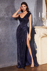 Cinderella Divine CH162 One Shoulder Sexy Long Sequins Prom Dress
