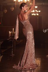 Cinderella Divine CH162 One Shoulder Sexy Long Sequins Prom Dress