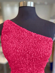 One épaule Robes de bal à rose vif chaud, une épaule