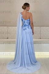 One-Shoulder Sleeveless Chiffon Evening Dresses Long with Side Slit