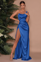 One Shoulder Sleeveless Long Slit Mermaid Evening Dress
