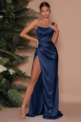 One Shoulder Sleeveless Long Slit Mermaid Evening Dress