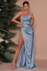 One Shoulder Sleeveless Long Slit Mermaid Evening Dress
