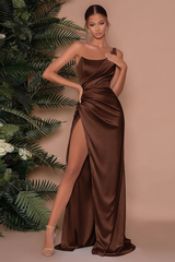 One Shoulder Sleeveless Long Slit Mermaid Evening Dress