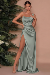 One Shoulder Sleeveless Long Slit Mermaid Evening Dress