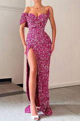 One-Shoulder Sweetheart Mermaid Prom Dress With Split in Purple