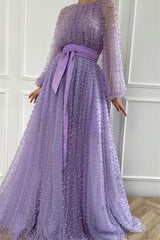 Online Lilac Pearls Mermaid Beadings Jewel Evening Dress With Belt