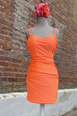 Hot Pink V-Neck Lace-Up Bodycon Mini Party Dress