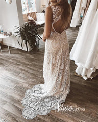 Open Back Boho Wedding Dress Sheath Country Wedding Dress VW1125