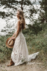 Open Back Boho Wedding Dress Sheath Country Wedding Dress VW1125
