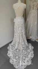 Open Back Boho Wedding Dress Sheath Country Wedding Dress VW1125