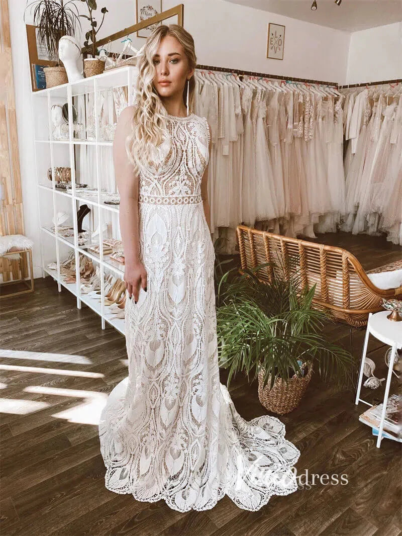 Open Back Boho Wedding Dress Sheath Country Wedding Dress VW1125