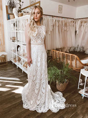 Open Back Boho Wedding Dress Sheath Country Wedding Dress VW1125