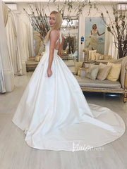 Open Back Satin Minimalist Wedding Dresses with Pockets VW1323