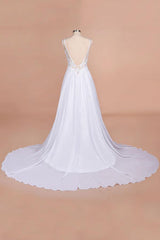 Open Back V-neck Lace Chiffon Wedding Dress