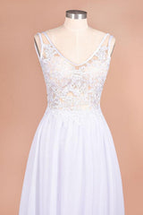 Open Back V-neck Lace Chiffon Wedding Dress