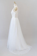 Open Back V-neck Lace Tulle A-line Wedding Dress